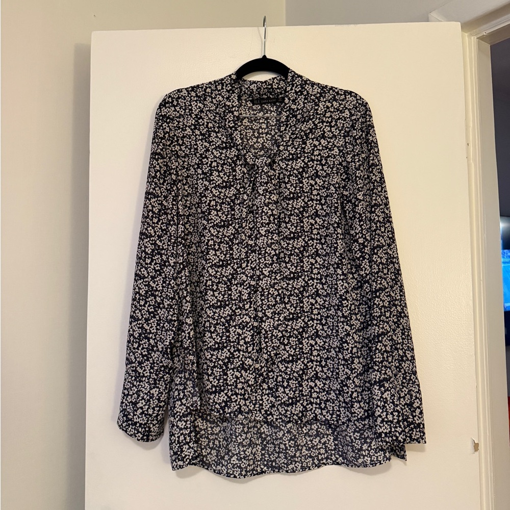 Zara Floral Navy and White Women's bow Top